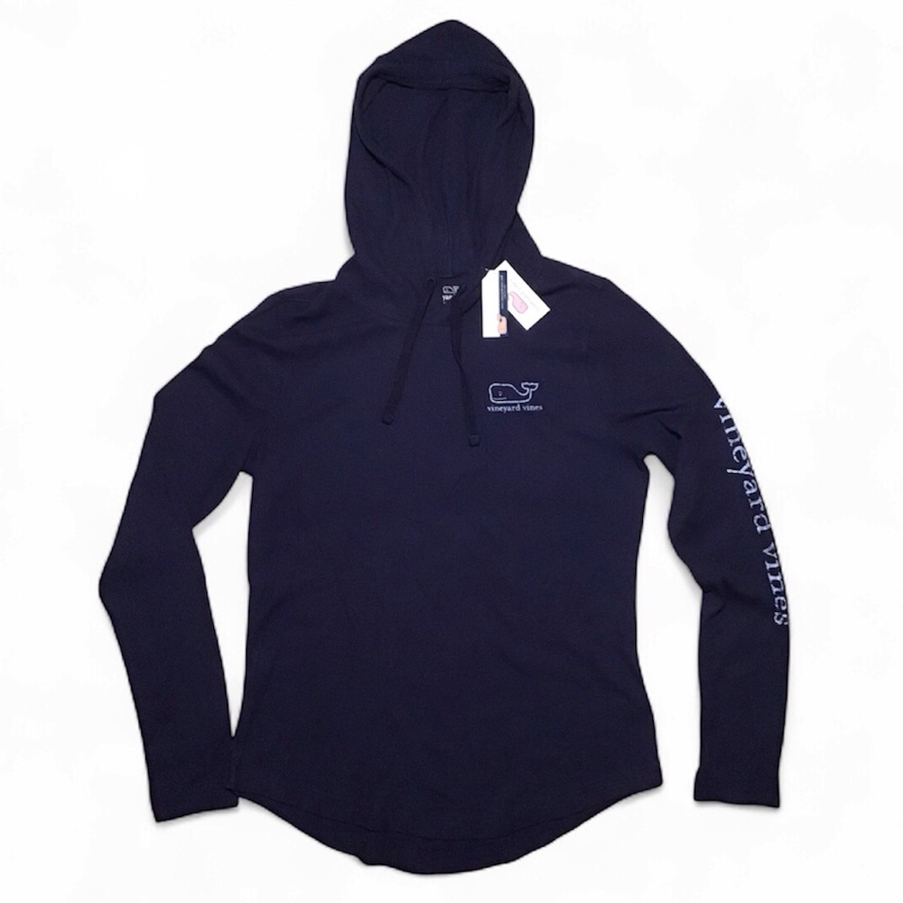 NWT Vineyard Vines Women’s Waffle Hoodie Tshirt Pullover Size MEDIUM Navy Blue